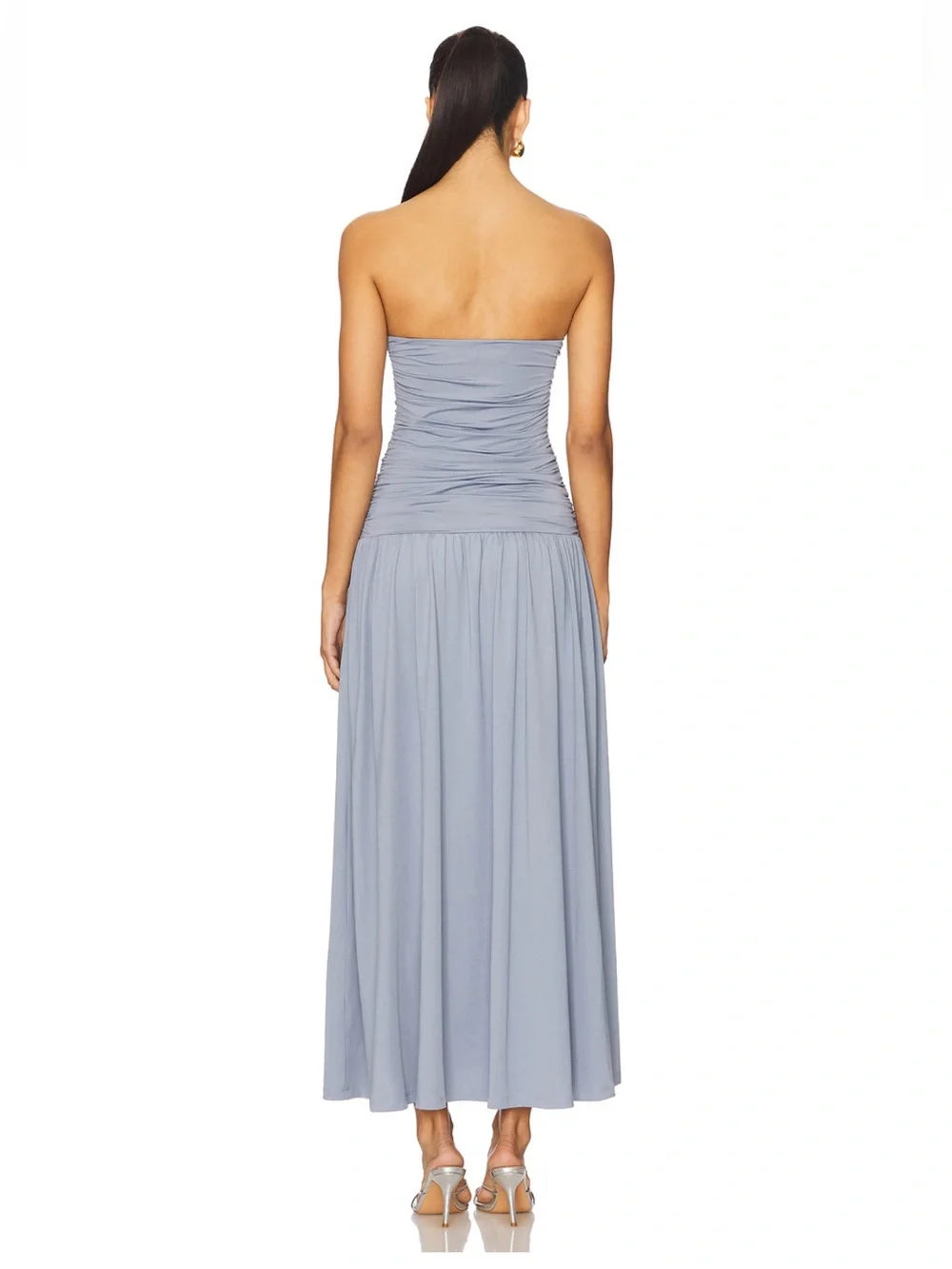 NIA Santal Strapless Ruched Midi Dress in State Blue - Picture 3 of 12